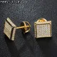 CZ Zircon Square Bling Iced Out Micro Full Paved Rhinestone Stud Earring Gold Plated Copper Earrings