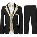 Boys Slim Fit Suits 5 Pieces Set Kids Blazer Vest Pants Shirt Bowtie Jacket With Gold Rims For