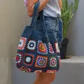 Vintage Crochet Granny Shoulder Tote Bag Women Boho Chic Hippie Handbags Knitted Handmade Woven Big