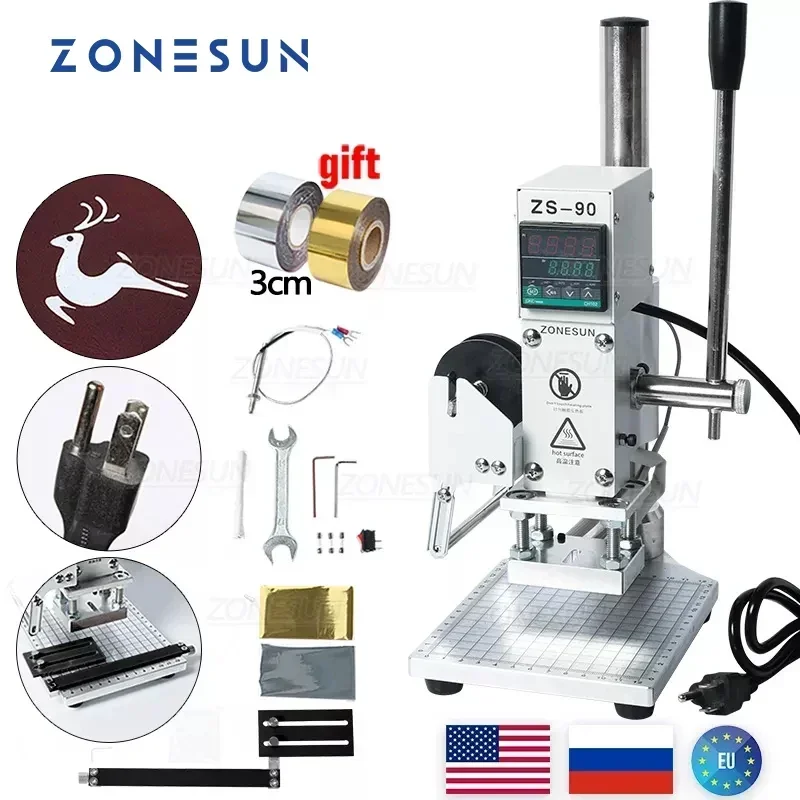 ZONESUN ZS 90 Heißfolienprägemaschine, Presssimulator, Papier, Holz, PVC, Karte, Leder, Drucker, Prägemaschine für Leder Image