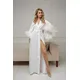 Feather Trim Floor Length Wedding Dressing Gown White Boudoir Satin Kimono Bridal Robes Long Silk