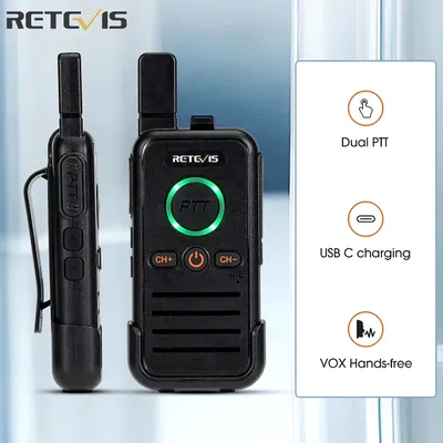 Retevis rb645 walkie talkie dual ptt profession elle walkie-talkie tragbar pmr446 zwei-way-radio vox usb c für hotel restaurant