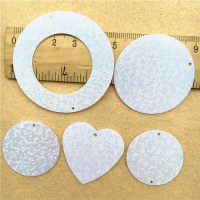 100 stücke Laser Weiß Große Pailletten 3-5cm PVC runde ring herz Lose Pailletten Pailletten nähen