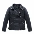 Brand Fashion Classic Girls Boys Black Motorcycle Leather Jackets Child Coat For Spring Autumn 2-14