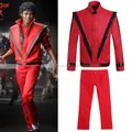 MJ Michael Jackson Mantel Jacke Thriller Rot Retro Leder Mantel MTV Hosen Sammlung Outwear Party