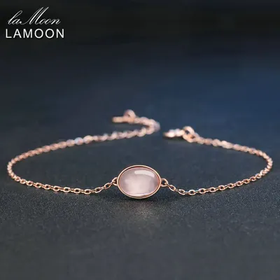 LAMOON Rose Quarz Armband Für Frauen Edelstein 925 Silber Armband 18K Rose Gold Überzogen Feine