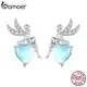 Bamoer 925 Sterling Silber Blau Herz Form Stud Ohrringe Süße Fee Ohrringe für Frauen Geburtstag