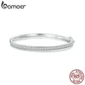 BAMOER 925 Sterling Silver CZ Bangle Bracelet Plated in Platinum Fine Jewelry Gift for Mom Women