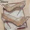 Abesire Neue Kristall Pumpen Flach Kristall Stilettos Solid Pumps Beige High Heels Frau Frühling Schuhe Mode Party Sexy Große Größe