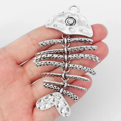 2 stücke Antike Silber Farbe Große Gehämmert Bewegliche FishBone Charms Anhänger Für Halskette