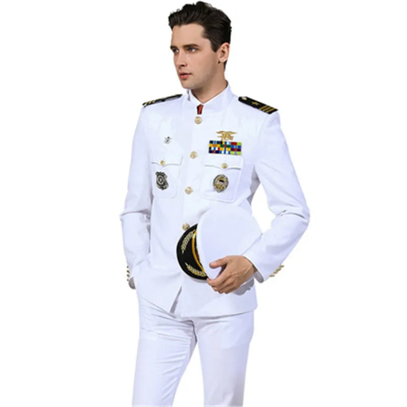 Heißer Verkauf Standard Uniform Weiß Business Kleidung Männer Kapitän Seemann Formelle Kleidung Anzüge Jacke + Hosen Image