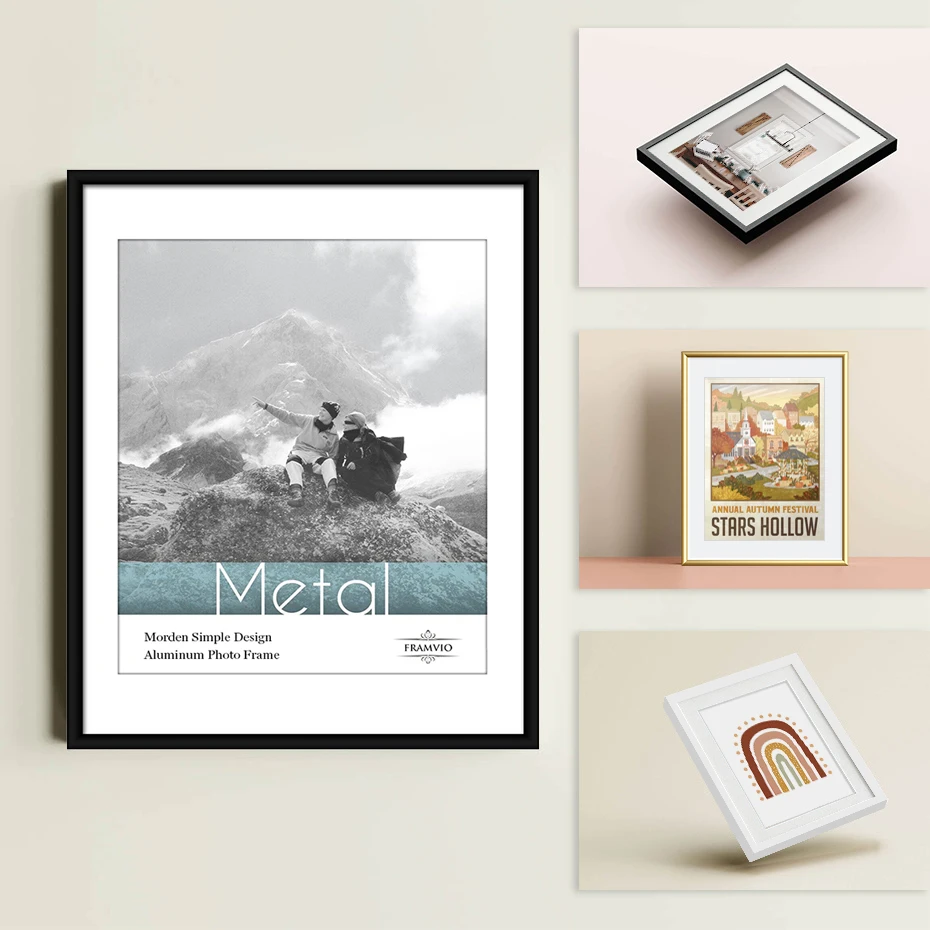 Schwarz Weiß Gold Bilderrahmen 21x30 30x40 40x50 15x20cm Aluminium Bilderrahmen Poster Leinwand Wandrahmen Wohnzimmer Dekoration Image