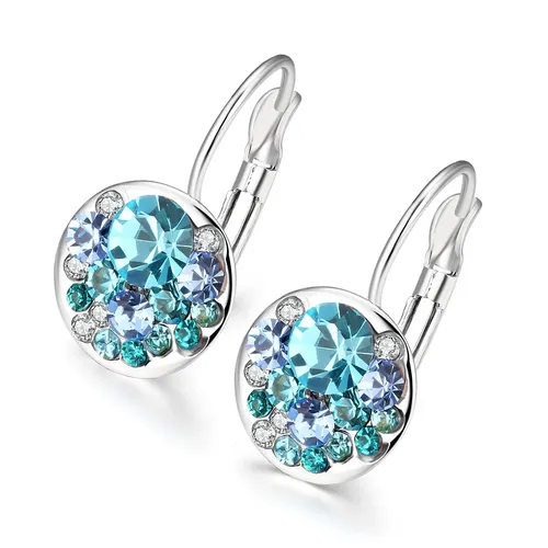 Mode Kristalle Baumeln Ohrring Silber Farbe Bella Runde Dorp Ohrringe Für Frauen Party Hochzeit