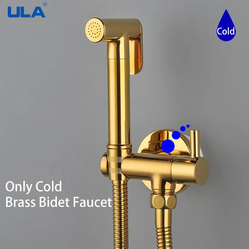ULA Gold Bidet Wasserhahn Messing Tragbare Bidet Sprayer Dusche Set Wc Wasserhahn Einzigen Kalten Wasser Badezimmer Duschkopf