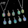 CSJ Simple ov7*9mm Natural Black Opal Pendants Sterling 925 Silver Ethiopia Gemstone for Women