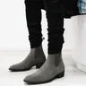 New Gray Chelsea Boots for Men Flock Business Men Ankle Boots Cowboy Boots Handmade Men Boots Size