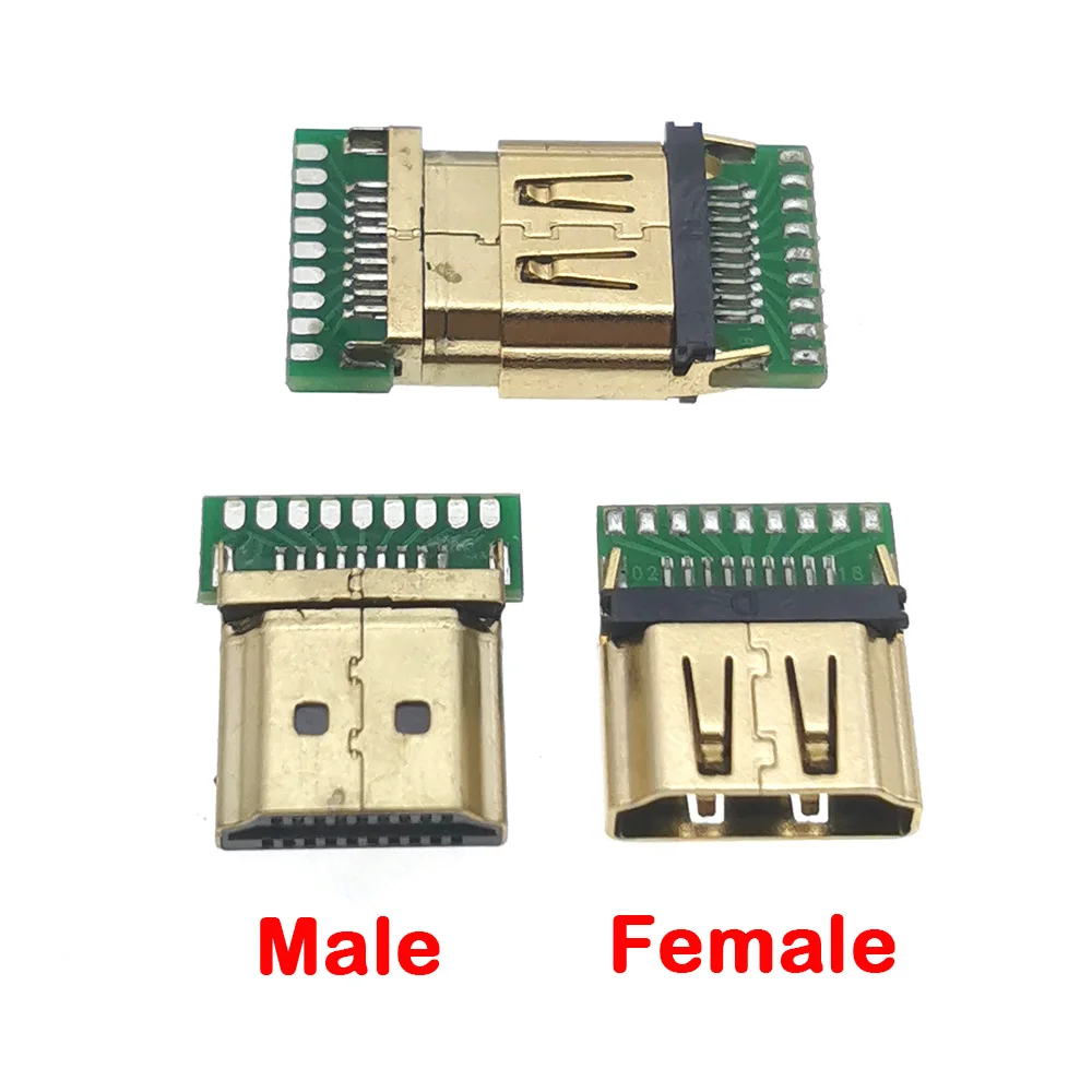 5 stücke DIY HDMI Kompatibel Männlich Weiblich Stecker Buchse Stecker Schweißen Typ Männlich Jack Stecker 19 Pin PCB Stecker 19P vergoldete Stecker Image