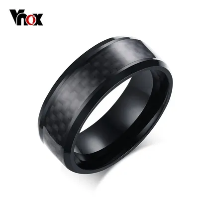 Vnox Schwarz Carbon Fiber Punk Ring Für Männer 8mm Edelstahl Hochzeit Herren Ringe Schmuck