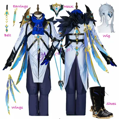 Der Doktor Fatui Cosplay Dottore Perücke Schuhe Stiefel Ohrringe Maske Halloween Party Anime Spiel Image