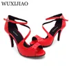 WUXIJIAO 2018 Neue Rot Schwarz Krokodil textur PU frauen Latin Dance Schuhe High Heel Schuhe Sandalen Salsa Party Leistung schuhe