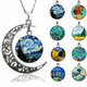 Van Gogh Sternennacht Halskette Glas Cabochon Crescent Mond Schlüsselbein Halskette Schmuck