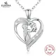 Eudora 100% 925 Sterling Silver girl and dog Pendant heart Crystal Necklace for Women Fine Jewelry