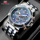 MINI FOKUS Analog Quarz Kleid Uhr Männer Silber Blau Edelstahl Band Chronograph Luminous Armbanduhr