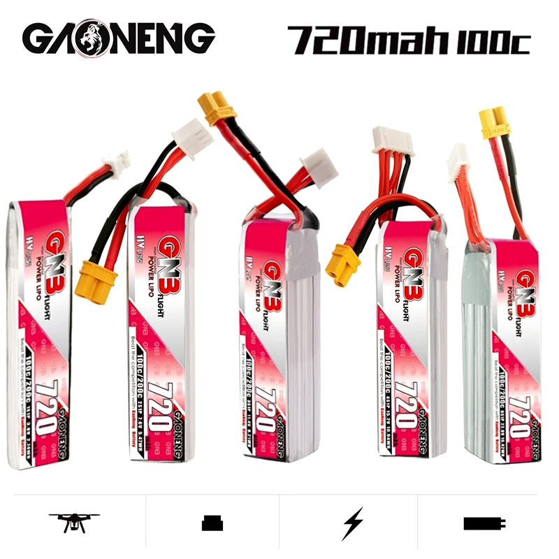 5 Teile/satz GAONENG GNB 1S/2S/3S/4S/6S 720mAh Max 200C HV Lipo Batterie für RC FPV Tinywhoop Rahmen Kit Tinywhoop Ersatzteile Image
