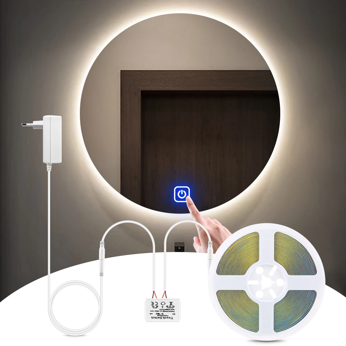 Touch-Sensor dimmbar LED Make-up Spiegel Licht 12V Cob Strip Schmink tisch Eitelkeit Hintergrund beleuchtung für Badezimmer Schlafzimmer Dekor