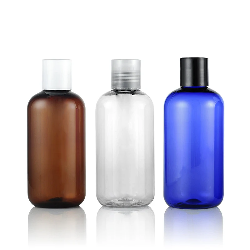 500 ml 250 ml 8 Unzen 16 Unzen leere Boston runde blaue Haustierflasche aus Kunststoff mit Auslauf, Flip-Top-Scheibenoberseite, Abgabekappe, Schraubdeckelsprüher Image