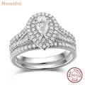 Newshe Wedding Ring Set Classic Jewelry 1.3 Carats Pear Cut AAAAA CZ 925 Sterling Silver Engagement