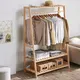 Bamboo Garment Coat Clothes Hanging Heavy Duty Rack with top shelf and 2-tier Shoe Clothing Storage