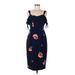 Beyond Casual Dress - Sheath Cold Shoulder Sleeveless: Blue Floral Dresses - Women's Size 6