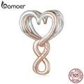 BAMOER 925 Sterling Silver Two-tone Heart Beads Rose Gold Infinite Love Charm for Women Original