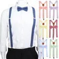 100% Cotton Elastic Leather Suspenders Bowtie Set Men Women Braces Adjustable Straps For Wedding