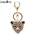 CHIELOYS Leopard Keychain Key Chains Metal Crystal Key Chain Keyring Charm Bag Pendant Gift