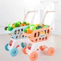 28Pcs/set Kids Large Supermarket Shopping Cart Trolley Push Car Toys Basket Simulation Fruit Food