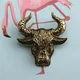 Creative Bull Head Alloy Brooch Ancient Metal Fashion Animal Brooches Pins Buckle Badge Corsage
