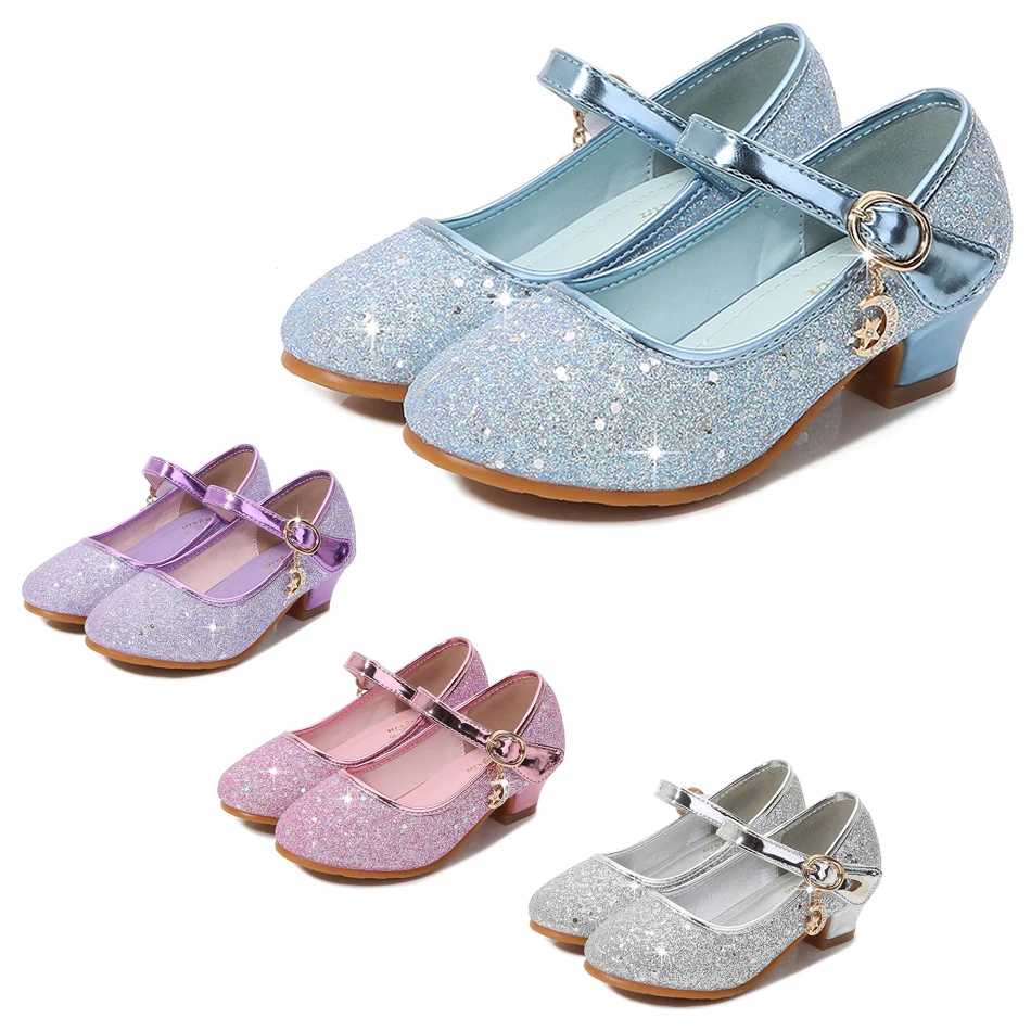 Prinzessin Schuhe Frühling Elsa Cosplay Kristall Pailletten hohe Schuhe solide blau Glitzer Kinder Mädchen Rapunzel Zubehör