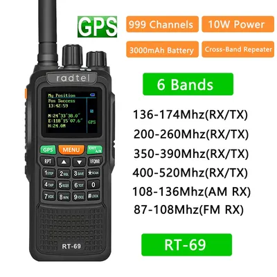 Radtel RT-69 GPS 10W 999 Channels Ham Radio Air Band Walkie Talkie SOS Color LCD Police Scanner