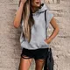 Women Hooded Hoodie Tanks Sleeveless Sweatshirt Short Sleeve Loose Pullover Solid Oversized Hip Hop