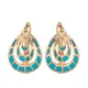 Neue Geometrische Drop Kreis Ohrringe für Frauen 585 Rose Gold Blau Plaid Farbe Emaille Clip