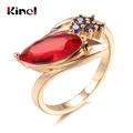 Kinel Luxury 585 Rose Gold Red Ruby Stone Ring for Women Mosaic Blue Natural Zircon Vintage Ring