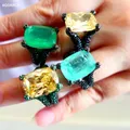 KQDANCE Luxury Black Gold Plated Big 12*16mm Lab Created Emerald Green Paraiba Tourmaline Yellow CZ