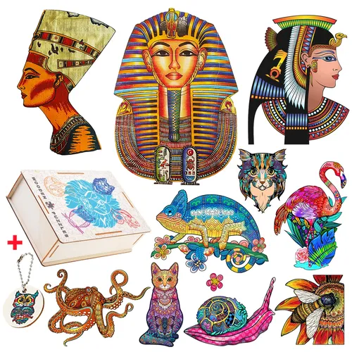 Senior Unregelmäßige Form Holz Puzzles Exquisite Alte Ägypten Chameleon Katze Puzzle Spiele Für
