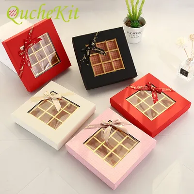 Chocolate Boxes Packaging Wedding Cookie Candy Gift Box With Bow Valentines Day Chocolate Display