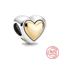 Authentic 925 Sterling Silver Dome Gold Heart Pendant Charm Fit Original Pandora 3mm Bracelet DIY
