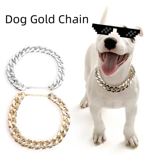 Vergoldete Kunststoff halsbänder für Hunde galvani sierte Hunde kette für Pitbull Modeschmuck Hunde