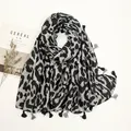 Fashion Black Grey Leopard Dot Tassel Viscose Shawl Lady High Quality Wrap Thick Pashmina Stole