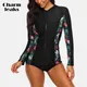 Charmleaks Frauen Lange Sleeve Zipper Rashguard Badeanzug Blumen Druck Bademode Surfen Top Rash